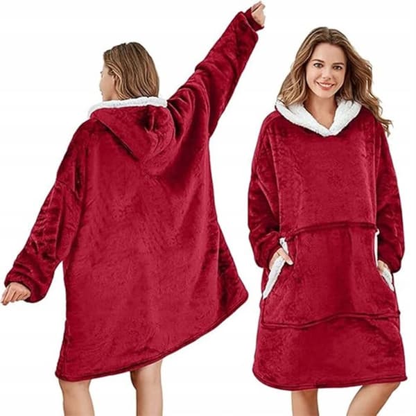 100% Bomuld Oversize Tæppe Snuggie Rød