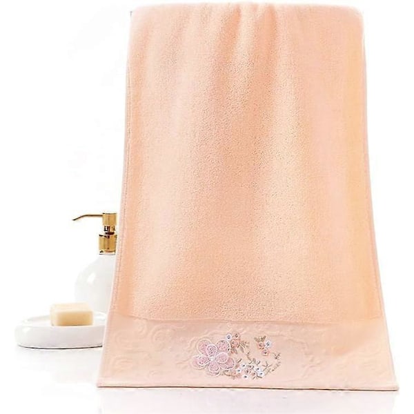 Handduksset med 2 Broderat Blommönster Bomull Absorberande Mjuk Handduk för Badrum 34*74cm (Rosa)