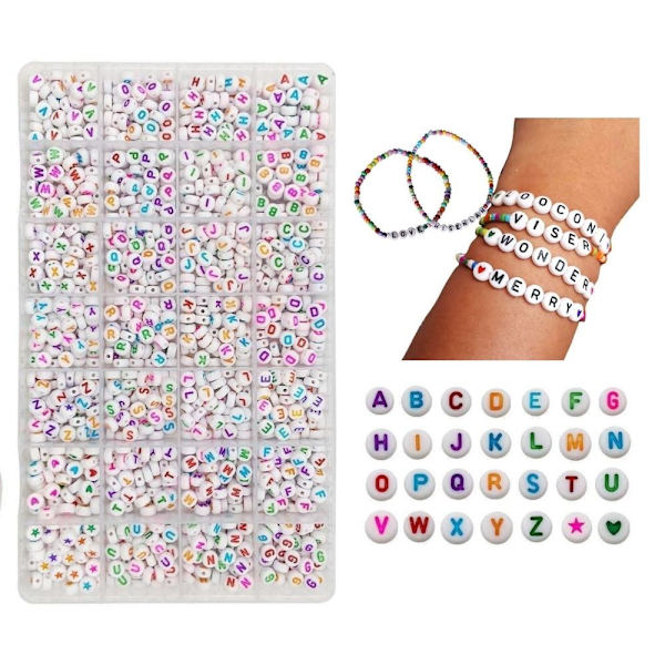 DIY Bead Box with Letter Beads and Elastic Thread - 1400 Beads
