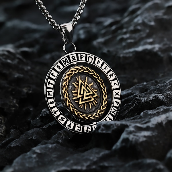 Nordisk Viking Smykke Odins Valknut og Viking Vegvisir Rune Halskæde med Rustfri Stålkæde og Vedhæng som Gave til Mænd1