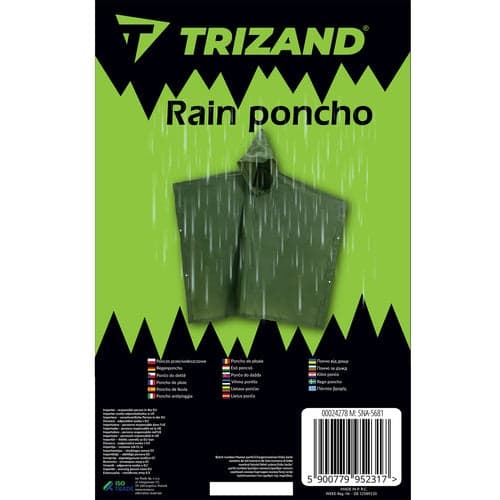 Rain poncho PVC green 127x100 cm unisex with buttons