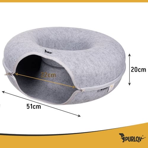 Rund kattseng smultringtunnel i ullfilt 51x20 cm grå