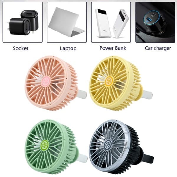3-Hastigheds USB Bilventilator til Bilventilationsmontering Bilkøler Køleventilator til Sedan SUV Køretøjer med LED Lys Pink