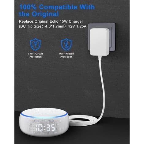 15W strømadapter til Echo Dot (3./4. generation), Show 5, Spot og TV Cube med ur og børneudgave