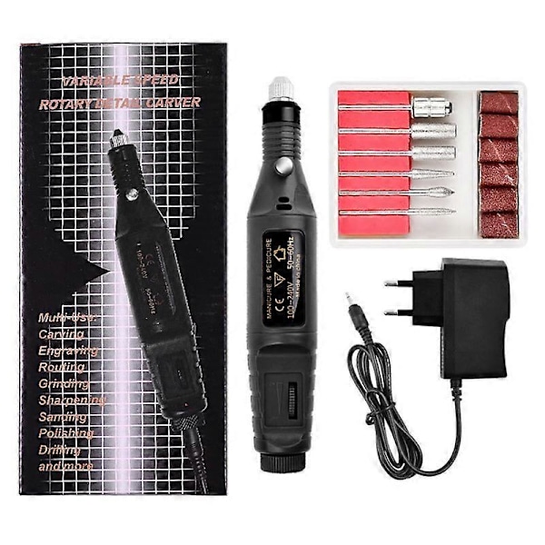 Elektrisk fil, elektrisk neglefil, 6 bits inkluderet Sort