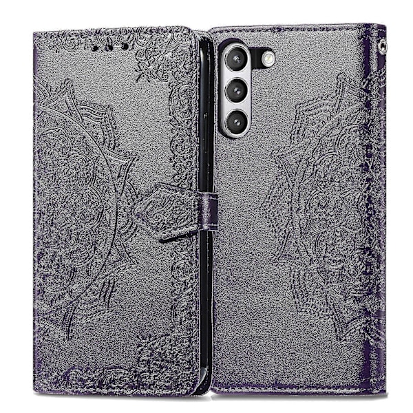 Samsung Galaxy S21 Fe Etui Læder Wallet Cover Præget Mandala Magnetisk Flip Beskyttelse Stødsikker - Violet