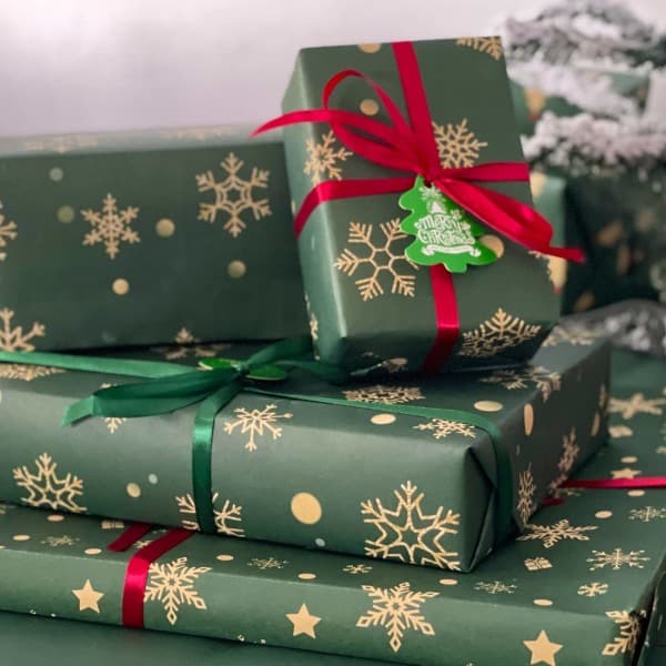 Julklappspapper 70x50 Julklappspapper Ark 5 med band, Julklappar, Julklappspapper Förpackningsmaterial Grönt presentpapper