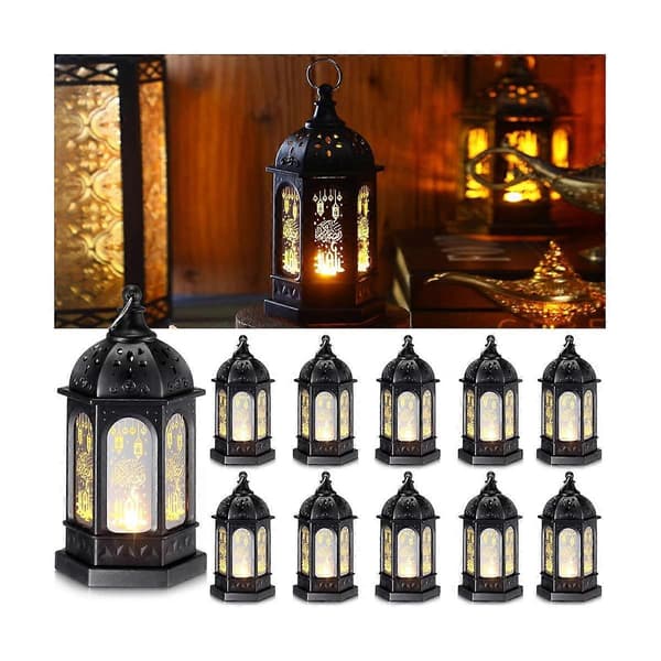 6 stk. Mini Ramadan Candle Mubarak Lantern LED Eid Mubarak Lantern Måne Stjerne Lys Midtpunkt Dekor