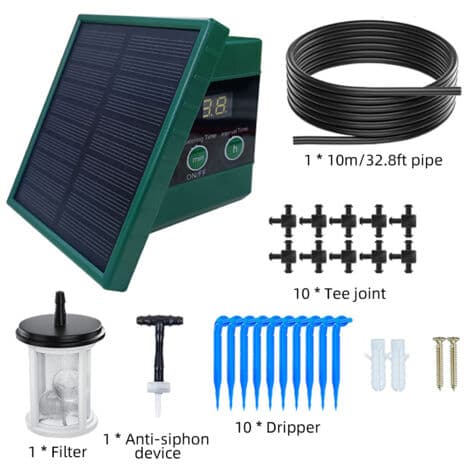 Solar Dryppvanningssystem for Hage Digitalt Display Automatisk Vanning 10 Potteplanter med 30x7 Timer Moduser