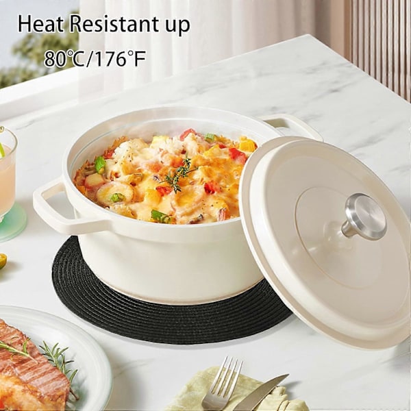 Pyöreät tabletit, 6 kpl, 38 cm, musta, pestävät lämmönkestävät tabletit, muoviset tabletit keittiöön, ruokapöytään, juhliin, häihin