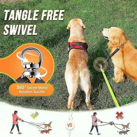 Dobbelt hundesnor splitter – 360° anti-sammenfiltring kobling – Stødabsorberende elastik – Justerbar længde 45-60 cm