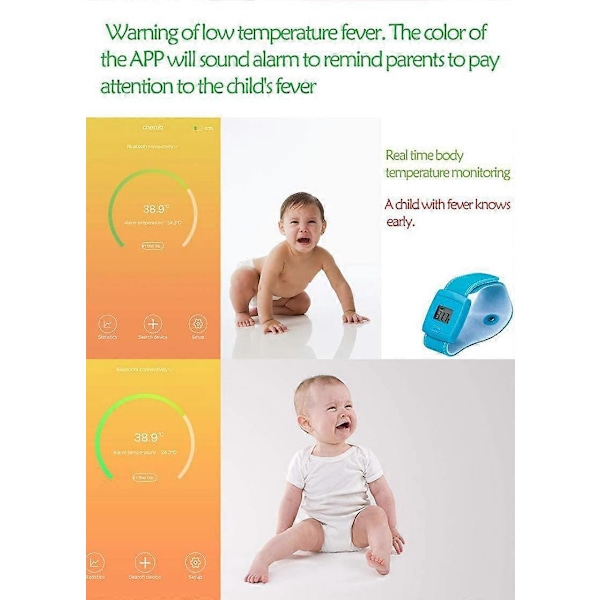 LCD Bluetooth Barntermometer, Bluetooth Kroppstemperaturövervakningsarmband Blå