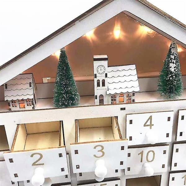 24 Dagers Hvit Tre LED Julekalender Oppbevarings Skuffe