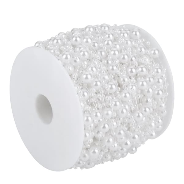 Pearl String with Polished Beads - 60m Roll - DIY Wedding Decoration (White)