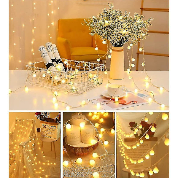 Globeljussträng Vattentät, 10m 100 LED-Ljusslinga med Stickkontakt, 8 Ljuslägen Ljusslinga Utomhus/Inomhus, Trädgårdsbelysning för Patio, Paviljong, Sovrum, Fest