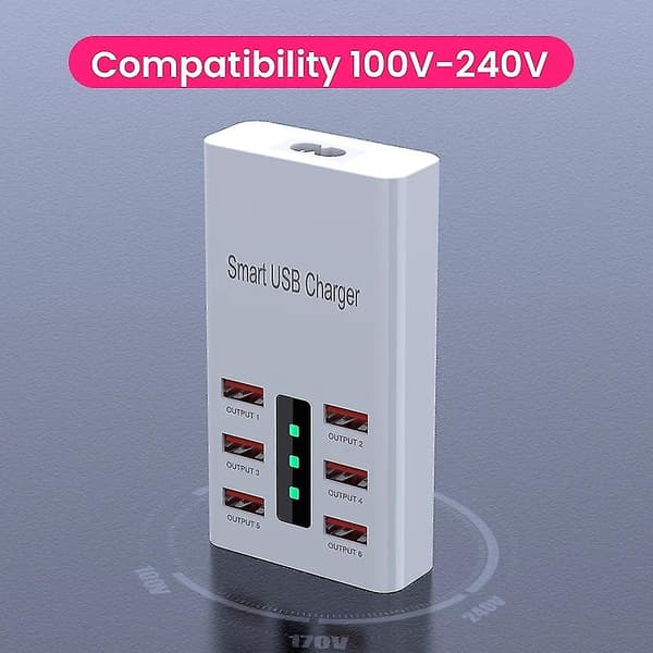 Strömdriven USB-hubb, 6-portars USB-strömlist med extern 5V/2A strömförsörjning Multi-port USB-hubb,...