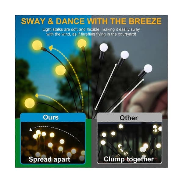 Solcellehavelamper, Opgraderede 8LED Firefly Lights Solcelle Udendørs Vandtæt, Svingende Lys Dekoration