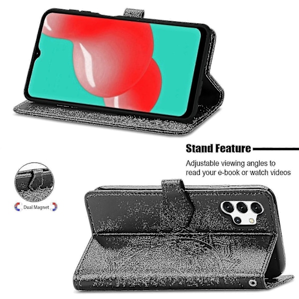 Samsung Galaxy A32 4g Etui Læder Wallet Cover Præget Mandala Magnetisk Flip Beskyttelse Stødsikker - Sort