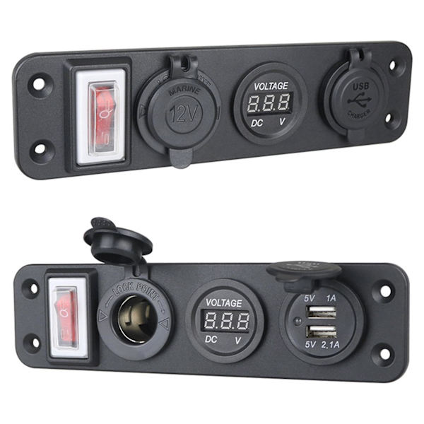 4 i 1 Ny Digital Voltmeter + 12V Strømuttak + Dobbel USB Strømadapter Marine USB Ladingssokkel Grønn