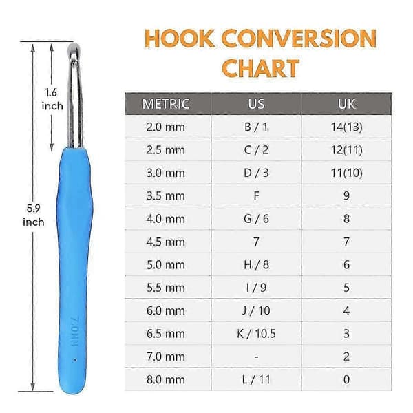 Virkatut koukut, 2 mm (b) - 8 mm (l) Ergonomiset virkkuukoukut kotelolla