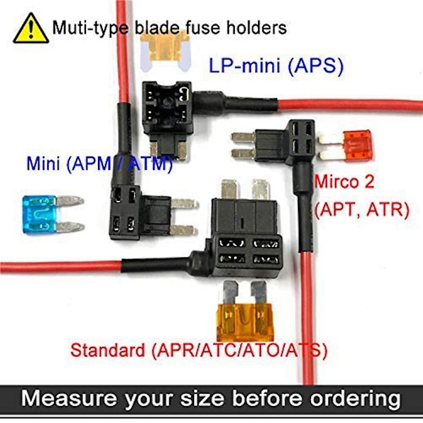 4 Tyypin 12V Add-A-Circuit-sovitin ja sulakepaketti, sulakehana sulakepidike MICRO2 Mini ATC -matalaprofiililla