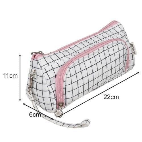 Pennal utvidbart hvitt rutete, 2 rom, bomullscanvas 22 cm