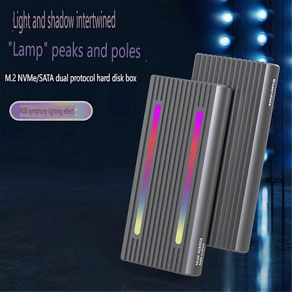 RGB Dual Protocol M.2 Harddisk Kabinett Nvme/Ngff Universal Gen2 10Gbps Phantom Solid State Driv
