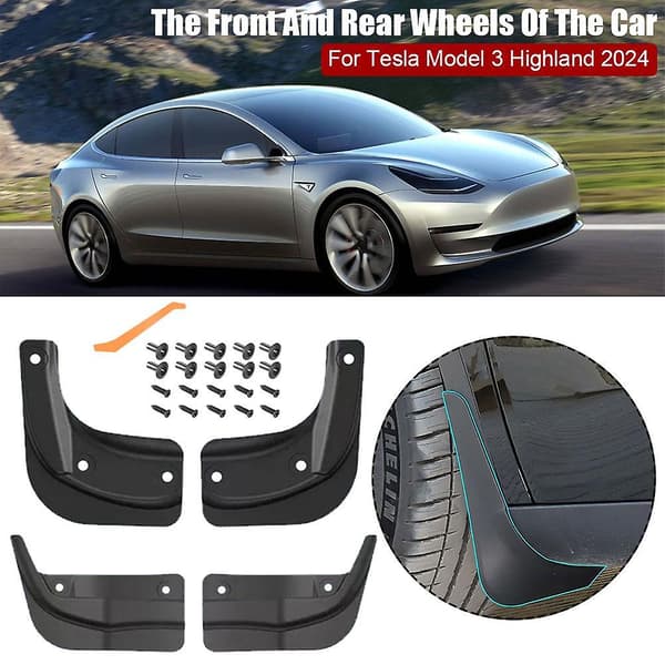 Mudflaps til Tesla Model 3 Highland 2024 - Foran & Bagpå