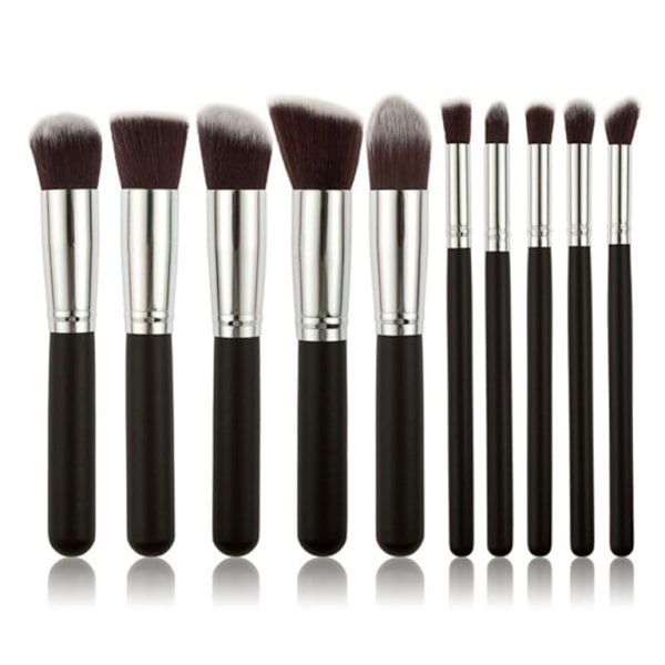 10 Professional Makeup Brushes, Makeup Set - Silver