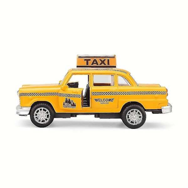 Die-cast Træk-Tilbage Taxamodelbil - 1:36 Skala Gul Taxidekoration Med Åbningsdøre - Samleobjekt Die-cast Legetøjsbil i Metal Kreativ Gave