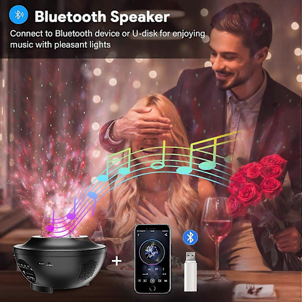 Stjernehimmel Projektor, LED Natlampe Børn Roterbar 21 Tilstande, Lampe Justerbar Lysstyrke Bluetooth/Fjernbetjening/Timer