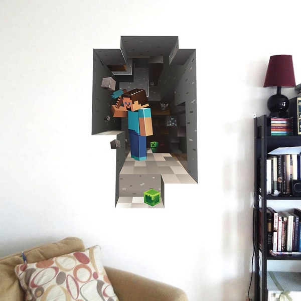 Set med 2 för Minecraft Giant Peel and Stick Väggdekal Cartoon Sticker Decal Cartoon 3D Wall Decal