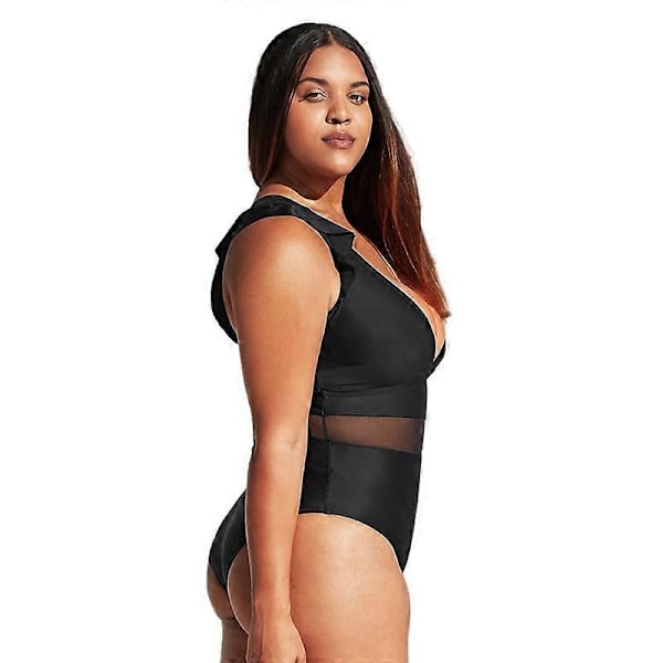 Dam baddräkt i stora storlekar, hel baddräkt, enfärgad med meshdetaljer, plus size, XXXL