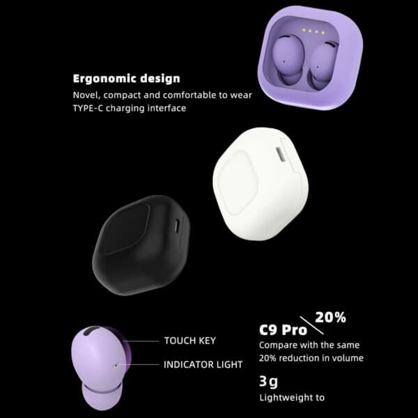 C9 Pro Trådløse Bluetooth Høretelefoner TWS 5.3 Sort