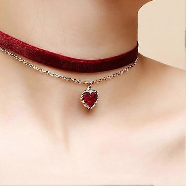 Rødt choker-halskjede for kvinner, justerbar kjærlighets-choker for jenter, gotisk choker fløyel choker