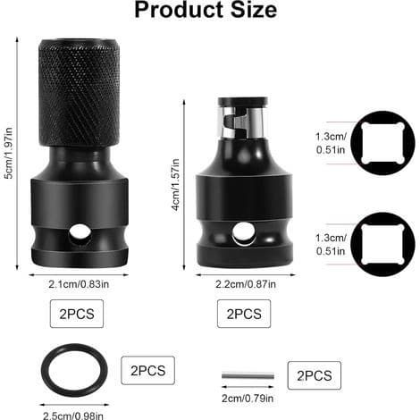 Sett med 4 1/2\" til 1/4\" multifunksjons slagtrekkeradaptere, bitsholderadapter for skralle og skrutrekkerbitsholder
