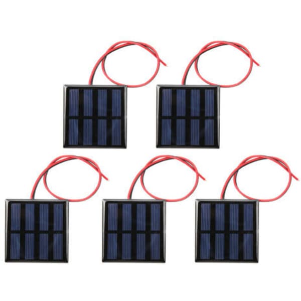 Minisolarpanel, 5 stycken, Strömmodul, panel med 30CM röd och svart kabel, DC2V 150mA