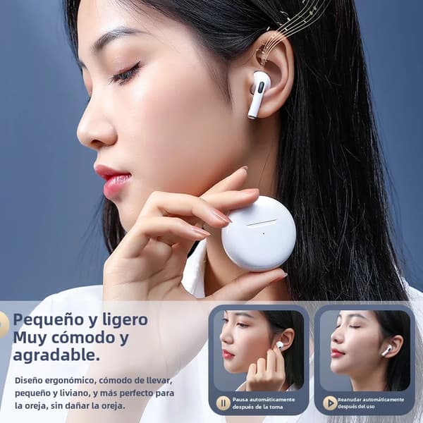 Hvite Pro 6 Trådløse Bluetooth-hodetelefoner Tws Ørepropper med ladestasjon Vanntette ørepropper