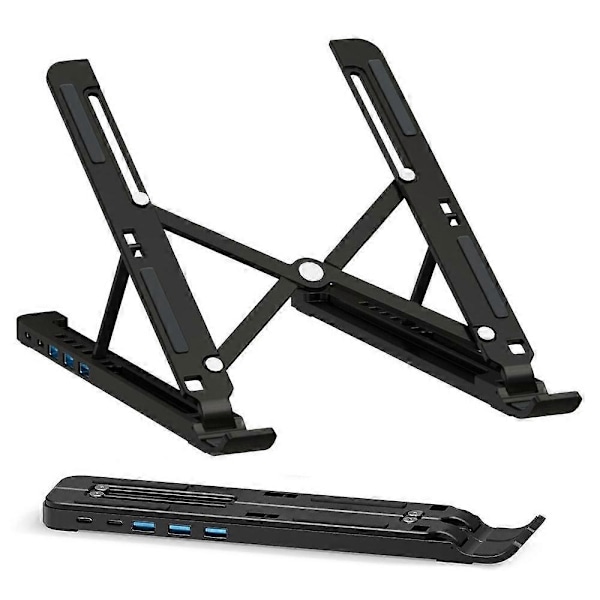 Type A X5U Laptop Stand Riser i Aluminiumlegering med USB Hub, 3xUSB+2xType-C porte, 6 højdeindstillinger