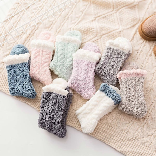6 par Dam Fluffiga Mjuka Strumpor Tofflor Mjuk Stuga Fleece Mysiga Julklappsstrumpor Plysch Vinter Säng Julklapp Strumpor för Damer