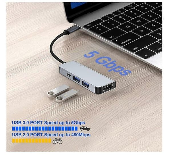 4-i-1 USB C Docking Station, USB C Hub, Adapter for MacBook, Mac Pro, Mac Mini, iMac (Grå)