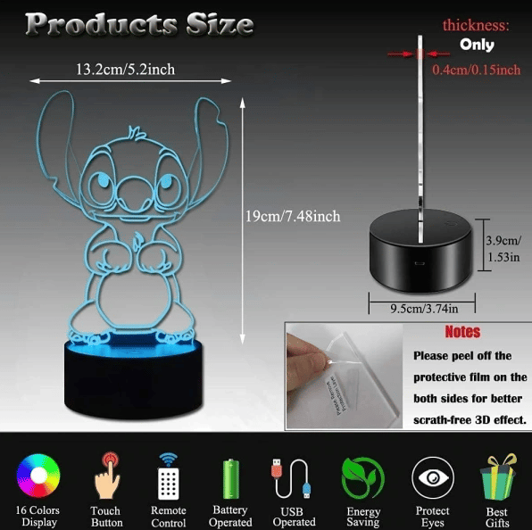 16 Farver 3D Natlampe Stitch Legetøj