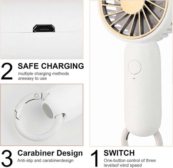 Bærbar Mini Ventilator, Håndventilator, Personlig USB Bordventilator Håndholdt Ventilator (Hvid)