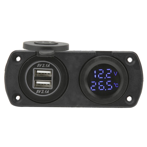 Temperature Voltmeter Charger Car Dual USB 12V Power Socket Cigarette Lighter Socket Blue