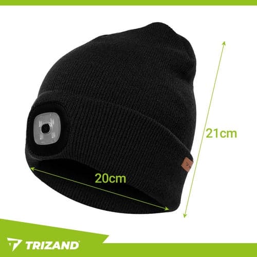 Winter hat with USB-charged LED flashlight 3 modes black unisex