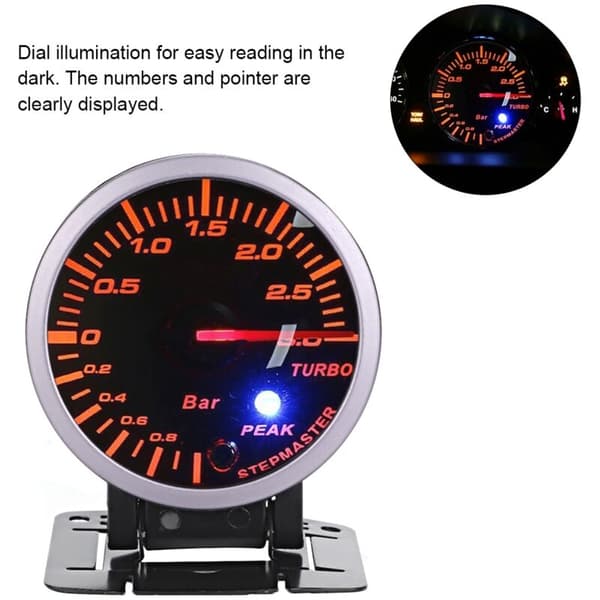 2,5 tommer 60 mm 3,0 Bar LED Bilmodifikation Turbo Boost Måler Pointer DC12V