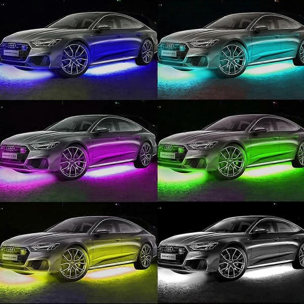Bilchassislys, Smart farveskiftende udvendige billygter sæt med 4 LED-strips til bilrør med APP-styring