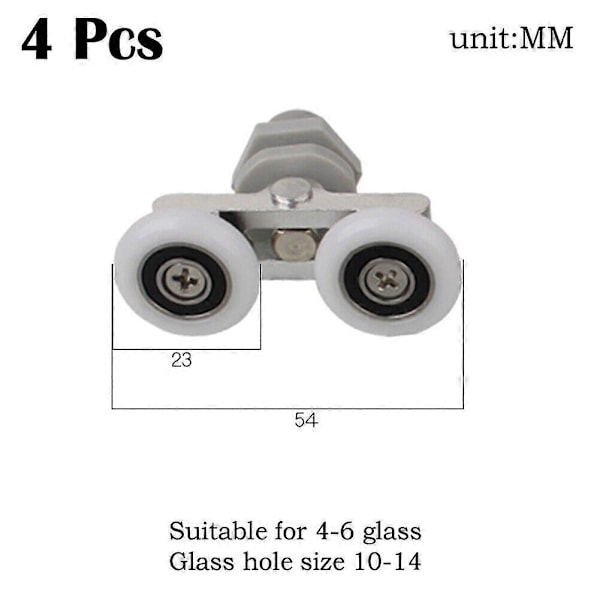 4 X Doble Baderom Dusjdør Rulleløpere Hjul Skyver 23mm