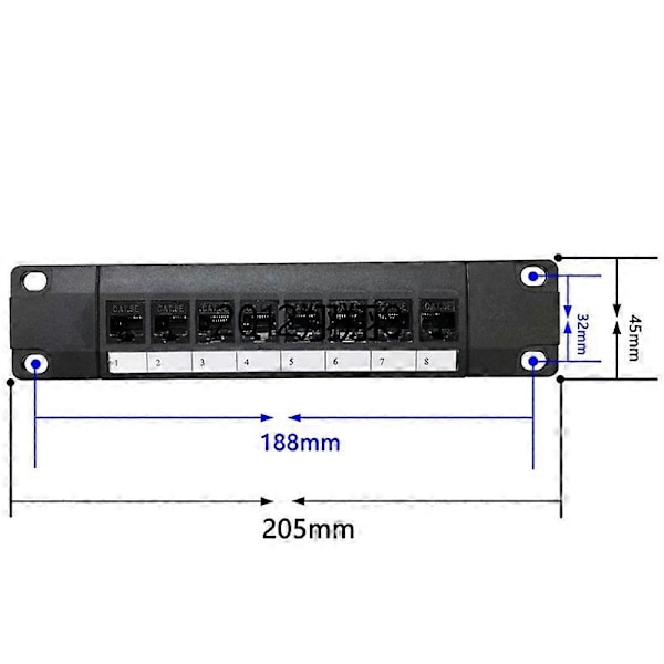 8 Port Rak CAT6 Panel RJ45 Nätverkskabeladapter Ethernet Distributionsram
