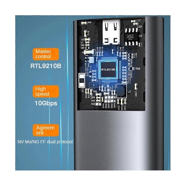 M.2 NVMe/NGFF SSD-kabinett NVMe SATA till USB 3.1 Gen2 10 Gbps NVMe PCI-E Dubbelprotokoll M.2 SSD-fodral
